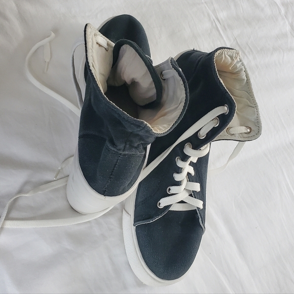 Vintage Washed Black Canvas Platform Lace-ups Made In Italy 39 - Picture 7 of 10